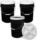 ePackageSupply 5 Gallon Bucket - Food Grade Bucket with Airtight Gamma Seal Screw-On Lid, BPA-Free, Heavy-Duty 90 Mil HDPE Plastic, Bulk Storage, Durable Container, Made in USA, Black/White, 3 Packs