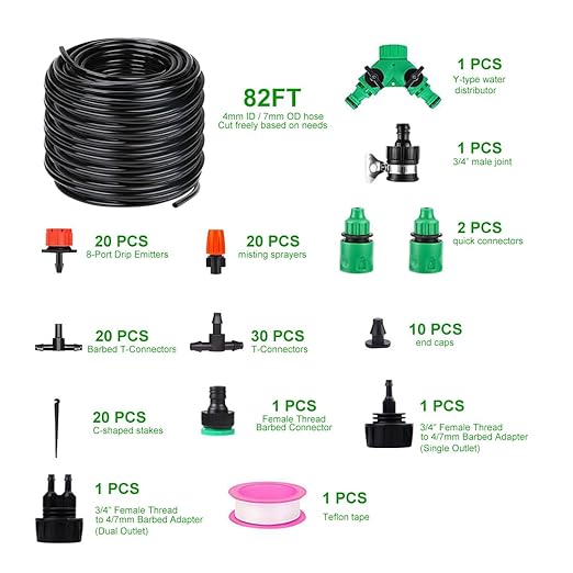 Drip Irrigation System Kit 82ft, Automatic Irrigation Equipment with 50 Adjustable Sprinklers & Misters - Easy DIY Watering System for Garden,Yard, Flower Beds,Greenhouse