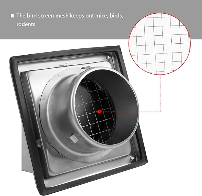 FRESH SPEED 4 Inch Dryer Vent Cover Outside Stainless Steel Wall Vent with Removable Cover and Bird Screen Mesh
