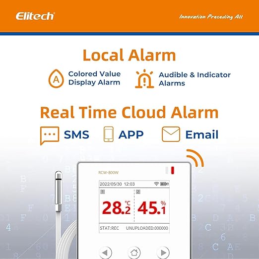 Elitech WiFi Digital Temperature Humidity Data Logger, 2.4GHz/5GHz WiFi Remote Real-Time Monitor with External Probes, Cloud Storage, App and Email Alerts, 16.4ft, RCW-800W-THE-10Pack, -40°F to 176°F