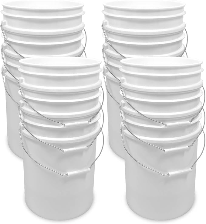 ePackageSupply 5 Gallon Bucket - Food Grade Bucket, Metal Handle Grip, BPA-Free, Heavy-Duty 90 Mil HDPE Plastic Pail, Stackable Utility Container, Made in USA, Lid Not Included, White, 12 Packs
