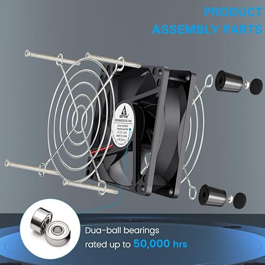 GDSTIME 80mm x 25mm Computer Fan with AC Plug, 100V-240V Variable Speed Controller for Modem Terrarium Router Receiver DVR PlayStation Xbox Component AV Cabinet Cooling