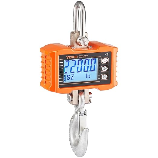 VEVOR Digital Crane Scale, 2200 lbs/1000 kg, Industrial Heavy Duty Hanging Scale with Remote Control, Cast Aluminum Case & LCD Screen, High Precision for Construction, Factory, Farm, Hunting (Orange)
