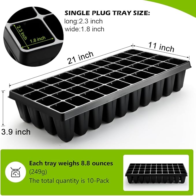 RooTrimmer 10 Pack 40 Cell Seed Starter Trays - Extra Deep 3.9" Plastic Nursery Trays, 20" x 10"，Fits Standard 1020 Flats, for Planting Seedlings, Propagation, Seed Germination and 1020 Flats Inserts