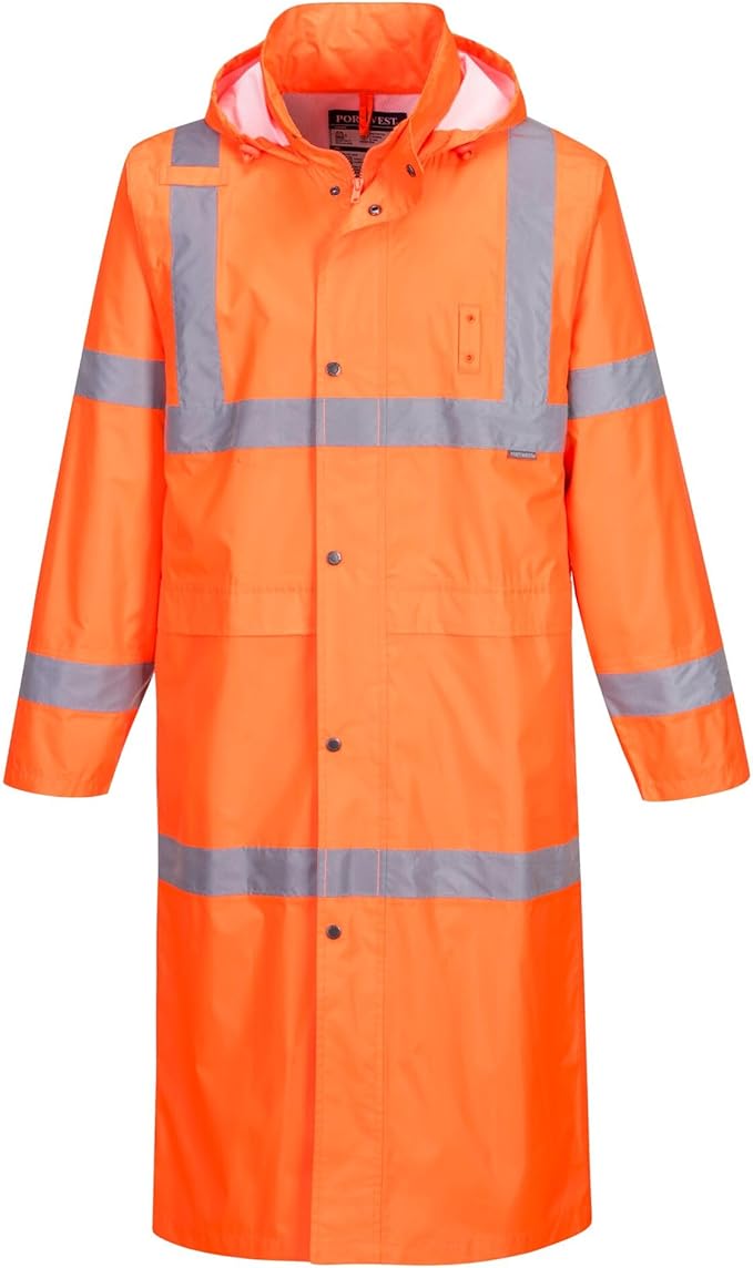 Portwest UH445 Men's Classic Raincoat Waterproof Hi Vis Reflective Long Rain Jacket ANSI Class 3 Yellow