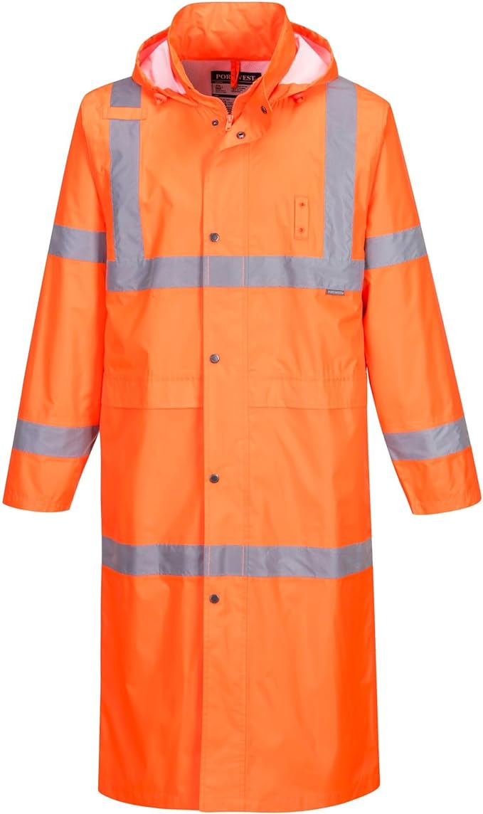 Portwest UH445 Men's Classic Raincoat Waterproof Hi Vis Reflective Long Rain Jacket ANSI Class 3 Yellow