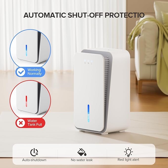 Dehumidifier for Home,1000 sq.ft Dehumidifier for Basement Bathroom Bedroom with Auto Shut Off, Built-in Aromatherapy Diffuser,7 Colors LED Light, Quiet Dehumidifiers with Sleep Mode(CS08-Cream)