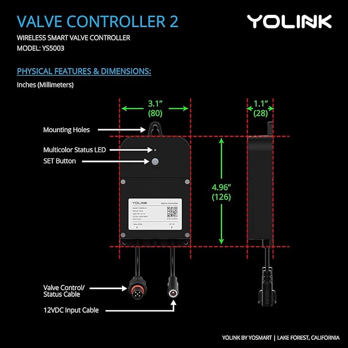 YoLink Wireless Smart Valve Control Kit - 1" Brass Motorized Valve With Wireless Controller, Battery Powered