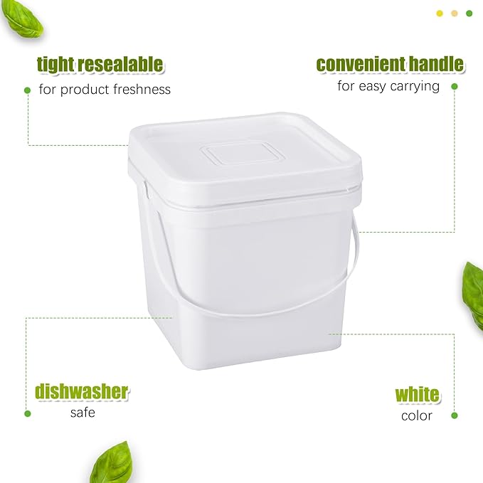 Suzile 10 Pcs 1 Gallon Square Bucket with Lid Food Grade Plastic Bucket 4.5L Utility Industrial Pail with Handle Container for Food Oil Tub Water Fishing Paint House Cleaning Car Washing