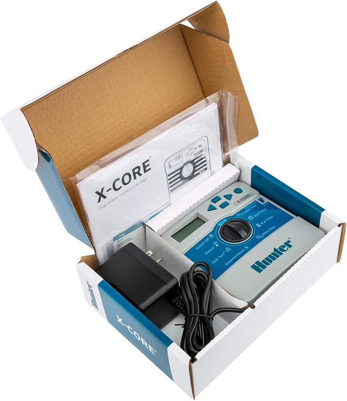 Hunter X-Core XC400i Indoor Sprinkler Timer, 4 Zone Irrigation Controller, Easy Programming, Sprinkler System Timer for Yard and Garden, Manual and Seasonal Adjust, No WiFi Needed