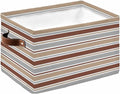 Beige Khaki Striped Storage Bins Cubes Waterproof Cloth Storage Basket,Farmhouse Stripes Modern Abstract Art Foldable Storage Bags for Shelf Clothes Storages Organizers with Handles 15x11x9.5 in 1PCS