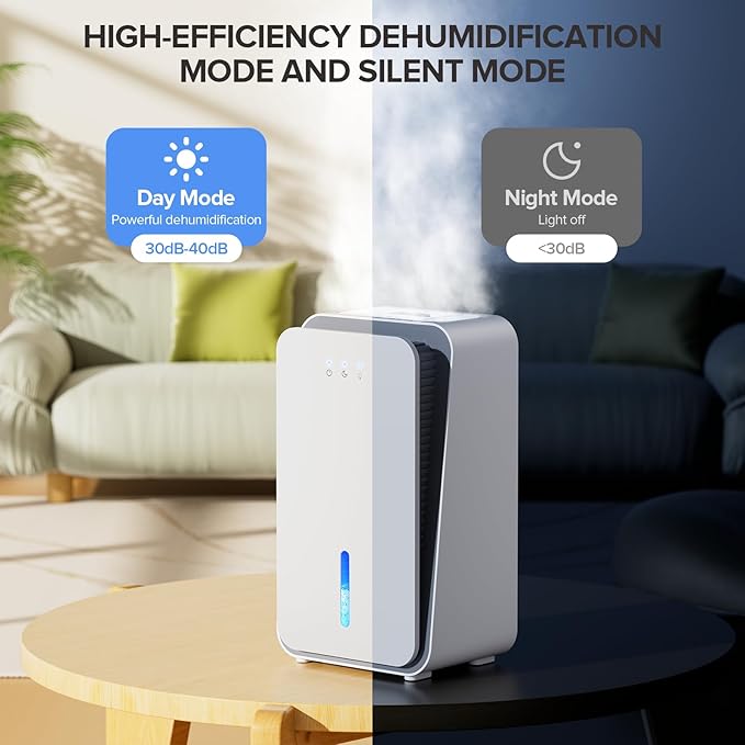 Dehumidifier for Home,1000 sq.ft Dehumidifier for Basement Bathroom Bedroom with Auto Shut Off, Built-in Aromatherapy Diffuser,7 Colors LED Light, Quiet Dehumidifiers with Sleep Mode(CS08-Cream)
