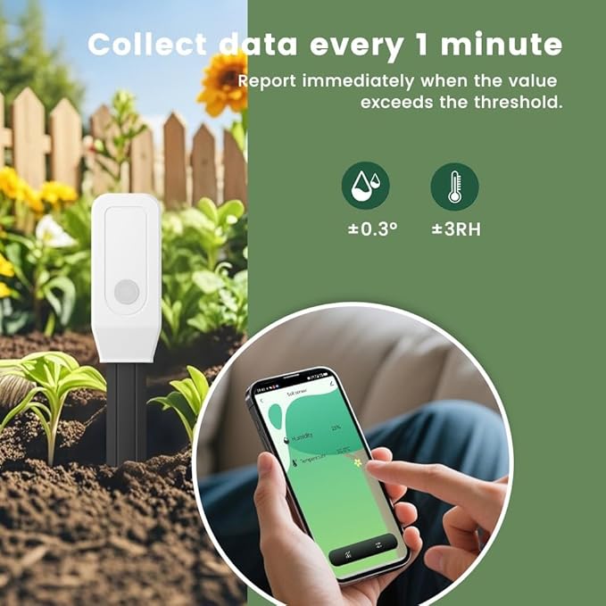 Zigbee Smart Soil Sensor, Temperature and Moisture Meter with Tuya App Control, Garden and Greenhouse Monitor
