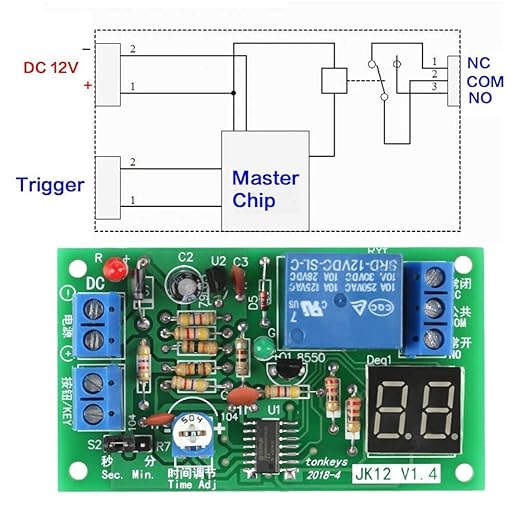 12V Timer Relay Module with LED Display, Adjustable Time Delay Switch 1s-99min Countdown for Delay Off, Smart Home Industrial Automation Equipment Control