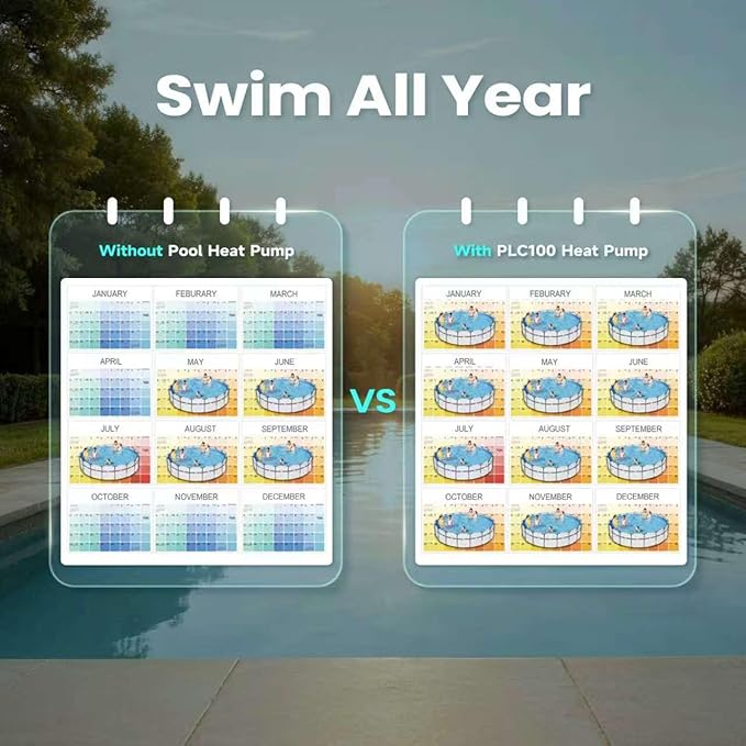 POOLCOMFT Inverter Swimming Pool Heat Pump, Electric Pool Heater for Above Ground and Inground Pool, Smart WiFi Control, Heating and Cooling Pool Heater, 10000 Gallons