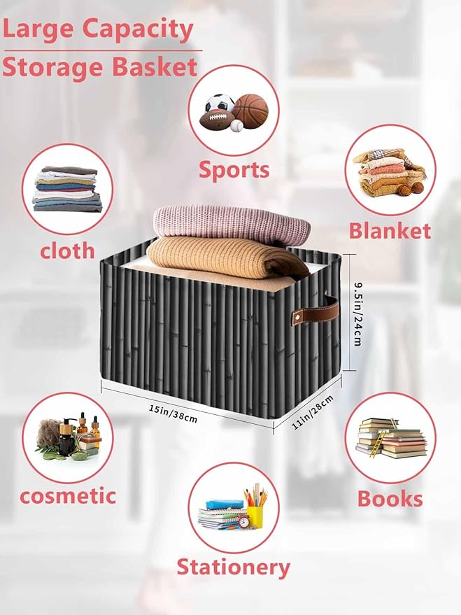 Vintage Black Storage Bins Cubes Waterproof Cloth Storage Basket, Country Farmhouse Plants Tree Pattern Foldable Storage Bags for Shelf Clothes Storages Organizers with Handles 15x11x9.5 in 2PCS