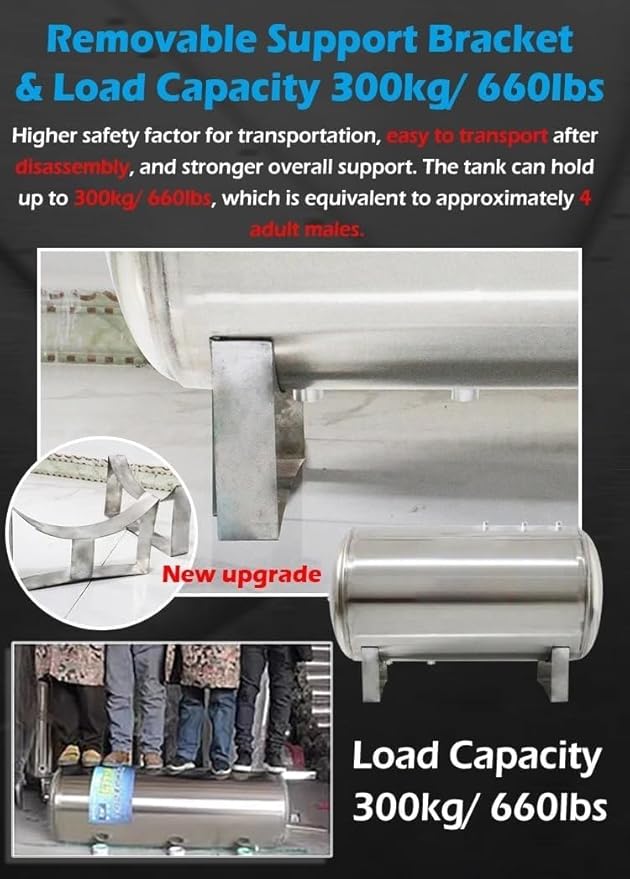 Water Stainless Steel Storage Tank 26 40 50 65 80 130 Gallon Large Horizontal Well Bladder Tank, Stainless Steel Pressurized Water Tank for Well Water Sprinkler Systems(250L/66Gal(115x65cm/45.