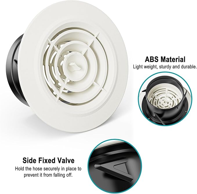 4 Inch Round Air Vent, HG Power Adjustable ABS Vent Cover, White Louver Grille Vent Fit for Bathroom, Office, Kitchen, Ventilation Use - Opening Size 3.74"