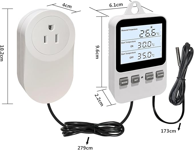Temperature Controller Heating Cooling Mode Digital Thermostat 120V 15A Plug in Thermostat Controlled Outlet for Reptile Greenhouses Seedling Mat Incubation Terrarium