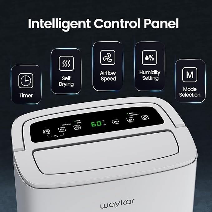 Waykar 5,500 Sq. Ft. 80 Pints 2025 Energy Star Dehumidifier for Home and Basement with Auto or Manual Drainage, Ideal for Large Rooms, Portable, Auto Defrost and Self-Drying