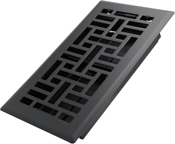 Howeall 4x8 Inches Heavy Duty Walkable Floor Register Easy Adjust Air Supply Lever Floor Vents - Seattle Design - Vent Cover for Home Floor - Matte Black