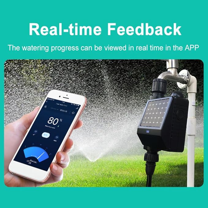 Yosoo WiFi Sprinkler Controller, Solar Powered Smart Water Timer Tuya APP and Voice Control Wireless Hose Faucet Timer for Garden Yard Compatible