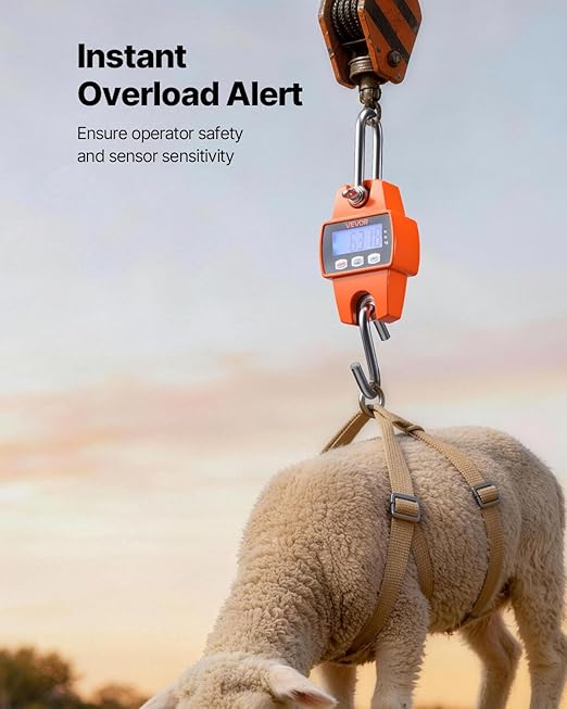 VEVOR Digital Crane Scale, 660 lbs/300 kg, Industrial Heavy Duty Hanging Scale with Cast Aluminum Case & LCD Screen, Handheld Mini Crane with Hooks for Farm, Hunting, Fishing, Outdoor, Garage (Orange)