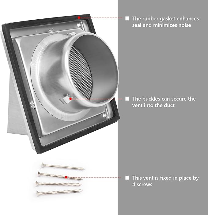 FRESH SPEED 4 Inch Dryer Vent Cover Outside Stainless Steel Wall Vent with Removable Cover and Insect Screen Mesh