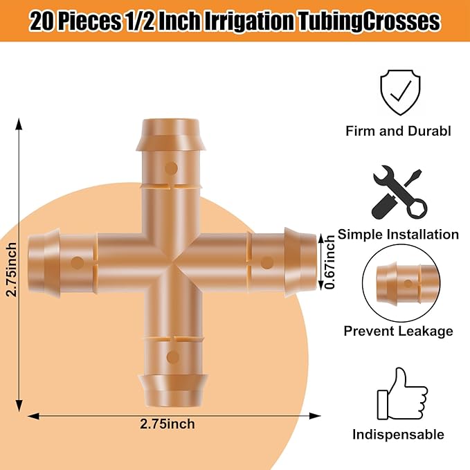 Boao 20 Packs 1/2 Inch Drip Irrigation Fittings Connectors Barbed Connector Plastics Drip Irrigation Barbed Hose Connector 17 mm Diameter(4 Way)