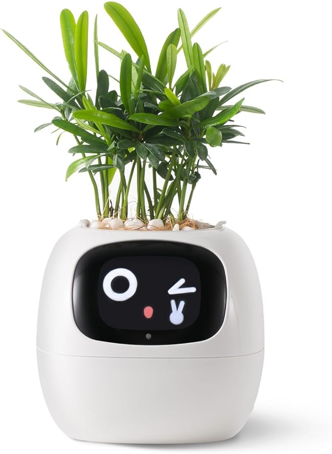 PLANTSIO Smart Pet Planter AI-Powered Smart Vases with Emoji Plant Care Guidance, Adorable Gesture Interaction, Modern Home Vase/Decoration Vase for Bedroom & Desk (White)