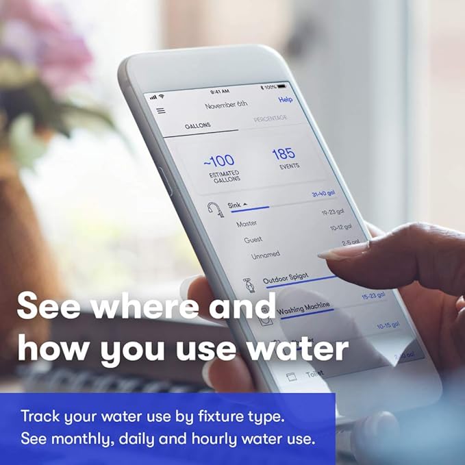 Phyn Smart Water Assistant: DIY-Installed Smart Home Water Usage Monitor & Leak Detector (Compatible with Alexa)