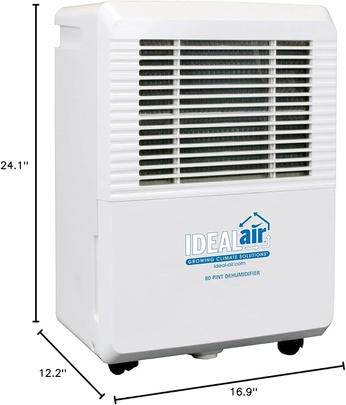 Ideal-Air Dehumidifier | 80 Pint | Portable, LED Display w/ Dehumidistat and Timer Included - Perfect for home, office, garage, shop, marine and RV applications - UL Listed.