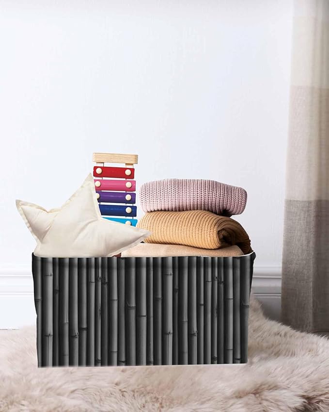 Vintage Black Storage Bins Cubes Waterproof Cloth Storage Basket, Country Farmhouse Plants Tree Pattern Foldable Storage Bags for Shelf Clothes Storages Organizers with Handles 15x11x9.5 in 2PCS
