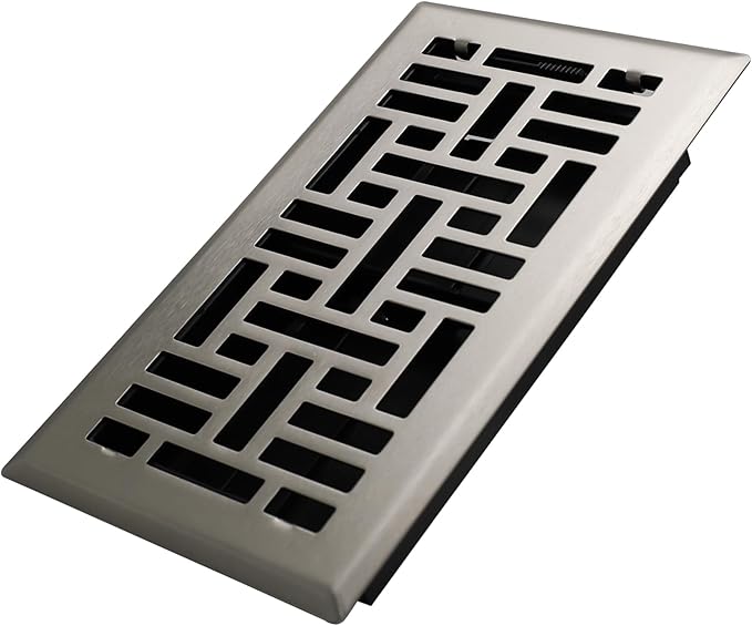 Howeall 4x8 Inches Heavy Duty Walkable Floor Register Easy Adjust Air Supply Lever Floor Vents - Seattle Design - Vent Cover for Home Floor - Satin Nickel