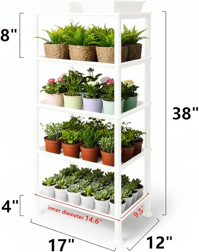 RooTrimmer 5-Tier Seed Starter Trays, Plant Stand, with Bottom-Watering Design–Shelf for Indoor Outdoor Seedling Sprouting Greenhouse, Space-Saving for Small Cell Trays & Nursery Pots, White