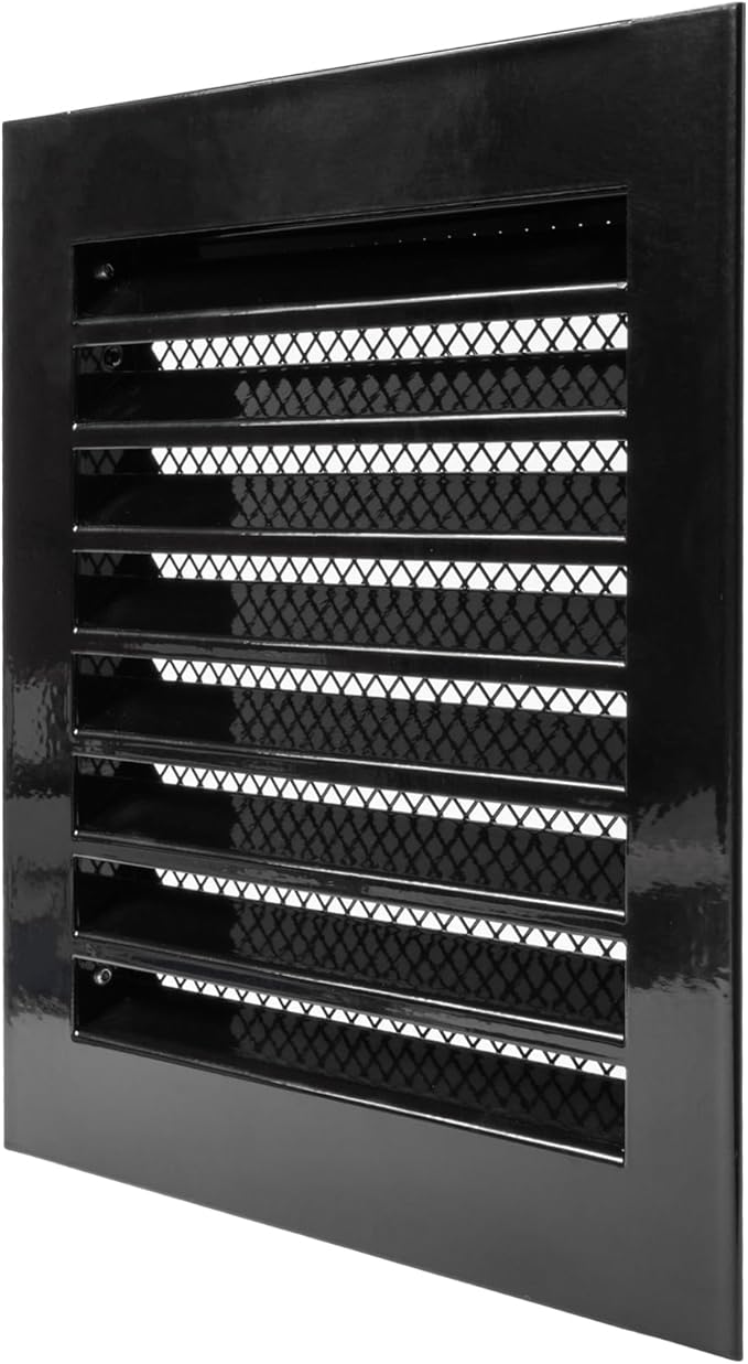 8" x 8" Inch Black Register Vent Cover - Square Industrial Return Air Vent Cover - Wall, Shed Vent, Foundation Vent - Wire Screen Mesh Crawlspace Louver Grille - Exhaust, Intake Gable Vent