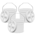 3.5-Gallon White Bucket Pail with Gamma Seal Screw on Airtight Lid, Heavy-Duty 90MIL Extra Durable, Food Grade, Metal Handles with Plastic Grip for Easy Carrying, Easy Stack & Store, BPA Free - 3 Pack