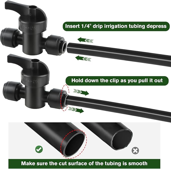 Kalolary 10 Pcs Quick Connect 1/4" Drip Irrigation Valves, Drip Irrigation Shut Off Valve Barbed Switch Valves Drip Line Parts for 1/4 Inch Drip Irrigation Tubing Garden Irrigation Watering System