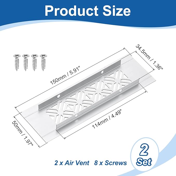 uxcell 2Pcs Aluminum Alloy Air Vents, 150 x 50mm / 5.9 x 2" Rectangle Louvered Ventilation Grille Cover with Mounting Screws for Door Cabinet Wardrobe, Silver