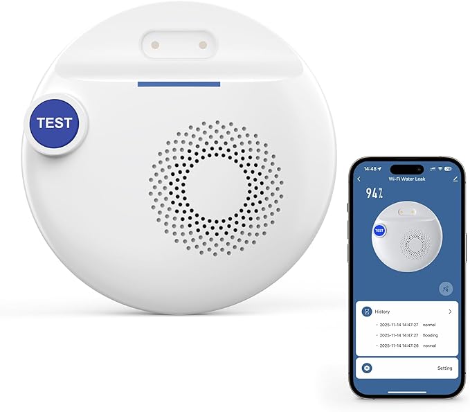 PGST WiFi Water Leak Detectors,Wireless Water Leak & Drip with 100dB Adjustable Alarm,for Smart Life Tuya APP Control & Instant Alerts,for Basement, Bathroom,Laundry,Kitchen,Sink,2.4G WiFi Only
