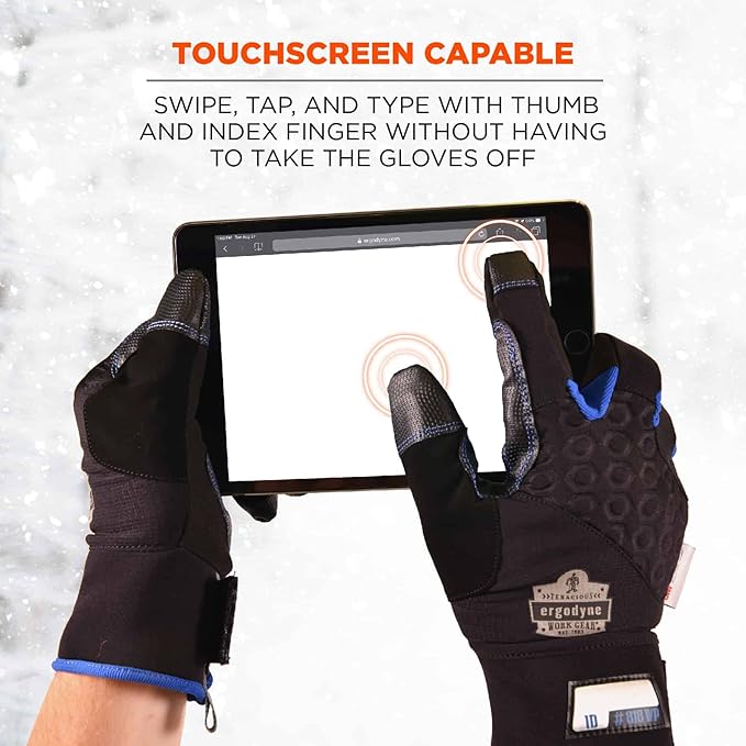 Waterproof Work Gloves, Thermal Insulated, Touchscreen, Enhanced Grip, Ergodyne ProFlex 818WP,Black