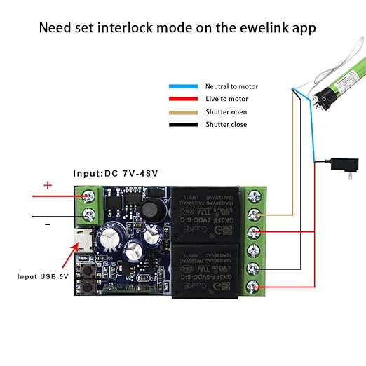 Ewelink WiFi Wireless Smart Relay Module USB DC 5v/12v/24v/48v 2 Channel Switch for Garage Door, Rolling Shutter Door, Electric Curtain