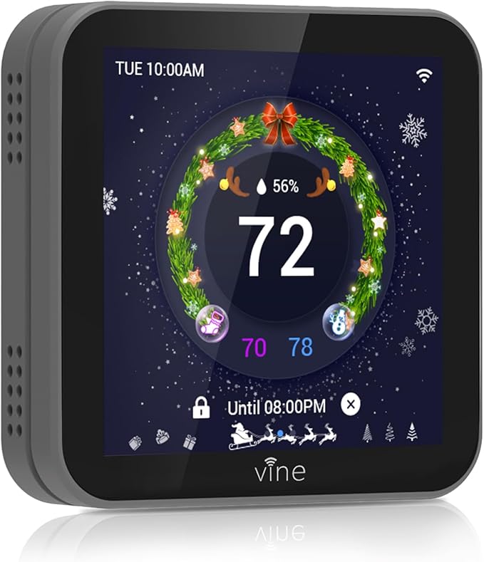 vine Programmable Thermostat for House with 4.0" Touch Screen, WiFi Smart Home Thermostat for AC and Heating, App/Voice Control, Valentine's Day Decorations, C-Wire Required, Grey