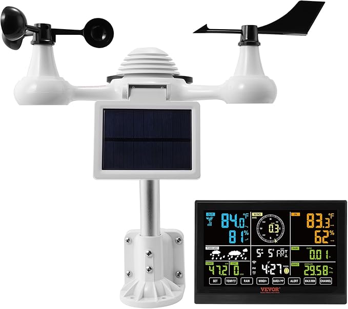 VEVOR YT60234 WiFi Weather Station 7-in-1, Weather Stations WiFi Indoor Outdoor, 7.5" Color Display for Weather Forecast, Temperature, Humidity, UV, Air Pressure, Wind Speed&Direction, Rain, Alarm