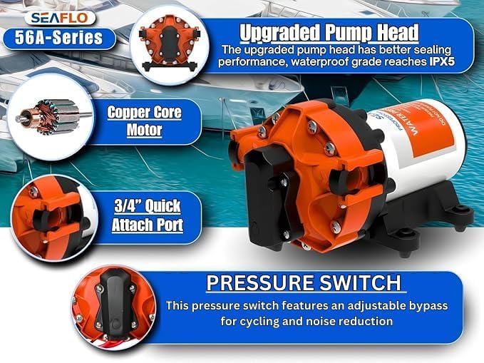 SEAFLO 56A Series Variable Speed Smart Water Pressure Pump – 24V DC, 5.0 GPM, 70 PSI, Self-Priming, Constant Pressure, For Rv/Yacht/Boat/Camper, NSF, CE & Rohs Certified, UL Listed, 4-Year Warranty