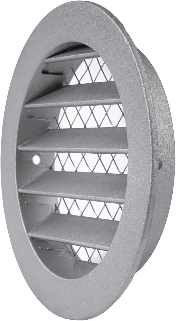 4"" Inch Round Aluminum Industrial Vent - Air Vent Louver - Soffit Grille Cover - Built-in Aluminum Screen - HVAC Ventilation, Uncoated