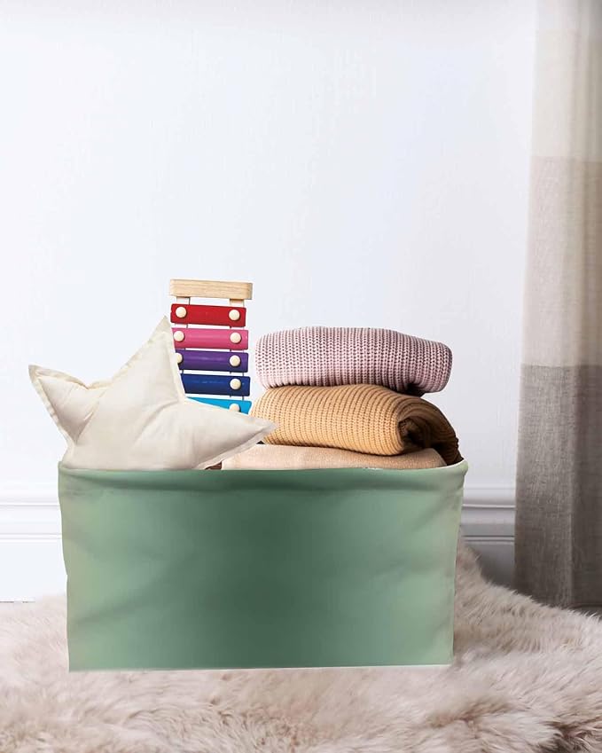 Sage Green Yellow Ombre Storage Bins Cubes Waterproof Cloth Storage Basket,Farmhouse Modern Gradient Art Foldable Storage Bags for Shelf Clothes Storages Organizers with Handles 15x11x9.5 in 1PCS