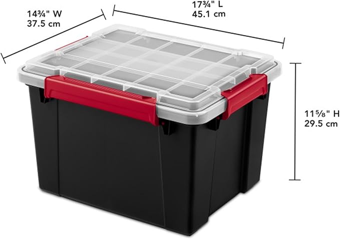 Sterilite 4 Pack Gasket Box, Stackable Plastic 8.5 Gallon Storage Container with Lids, Black - Waterproof and Dustproof Tote for Home Organization