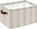 Beige Flower Branch Storage Bins Cubes Waterproof Cloth Storage Basket, Spring Summer Farmhouse Botanical Foldable Storage Bags for Shelf Closet Clothes Organizers with Handles 15x11x9.5 in 1PCS