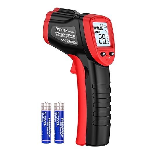 Eventek Infrared Thermometer Gun, Eventek -58°F~932°F Temperature Gun, Laser Thermometer Gun for Cooking, Pizza Oven, Candy, Griddle, Engine, Infrared Thermometer with Adjustable Emissivity & Max Min